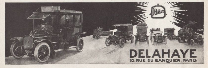 1913 PUBLICITE VEHICULES DELAHAYE TAXI CAR AD 1913