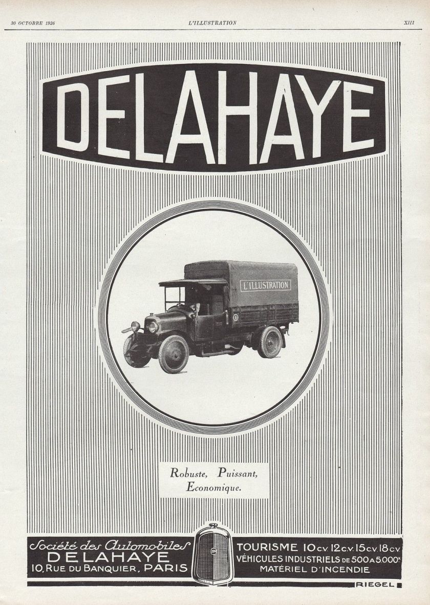 1926 Publicite Camion Delahaye Truck AD 1926 1G