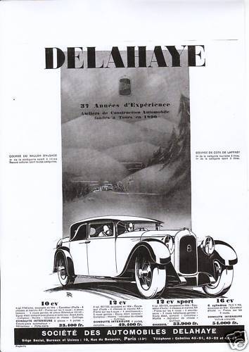 1927 Publicité Ancienne Voiture DELAHAYE Profil 1927