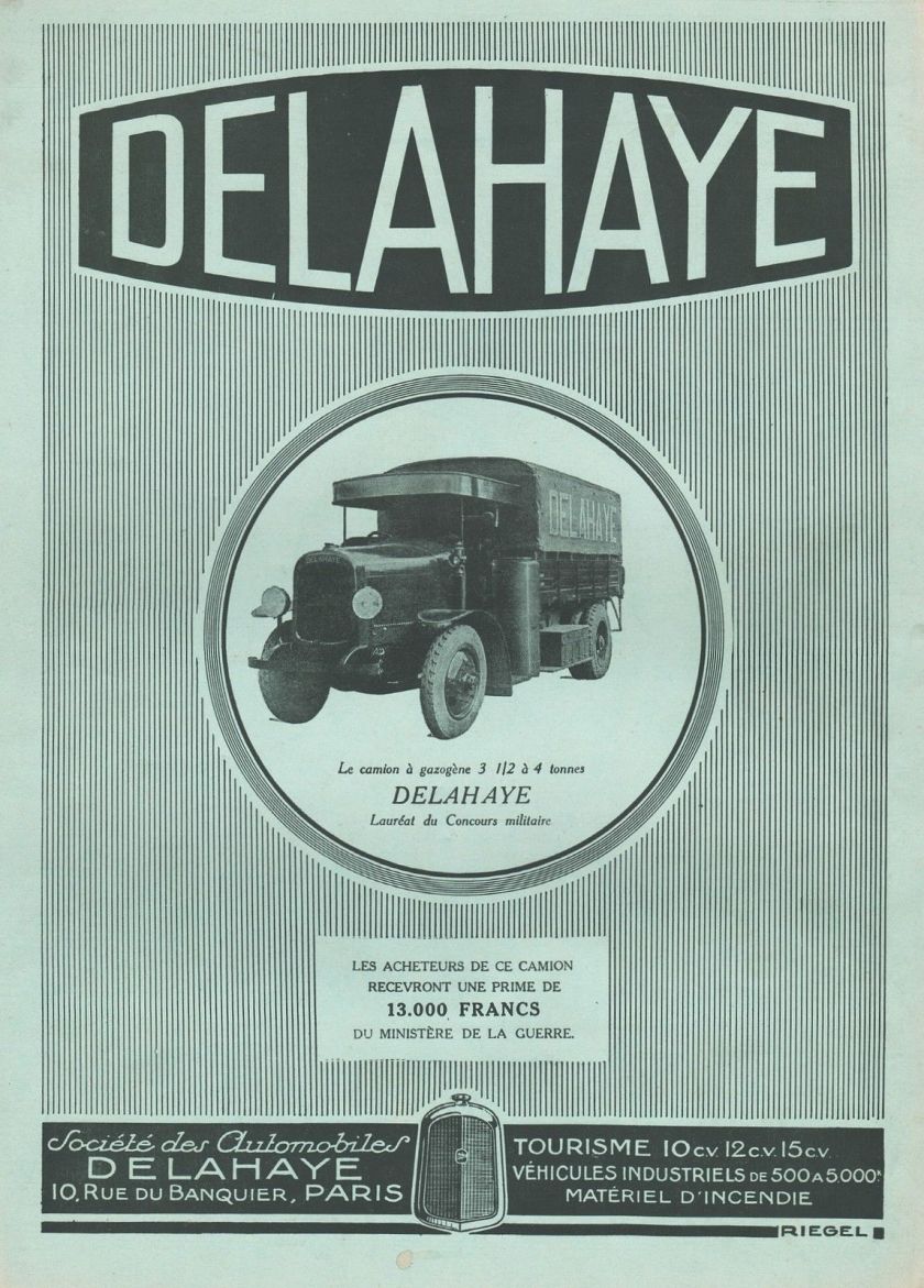 1927 PUBLICITE CAMION A GAZOGENE DELAHAYE POIDS LOURDS TRUCK AD 1927 11G