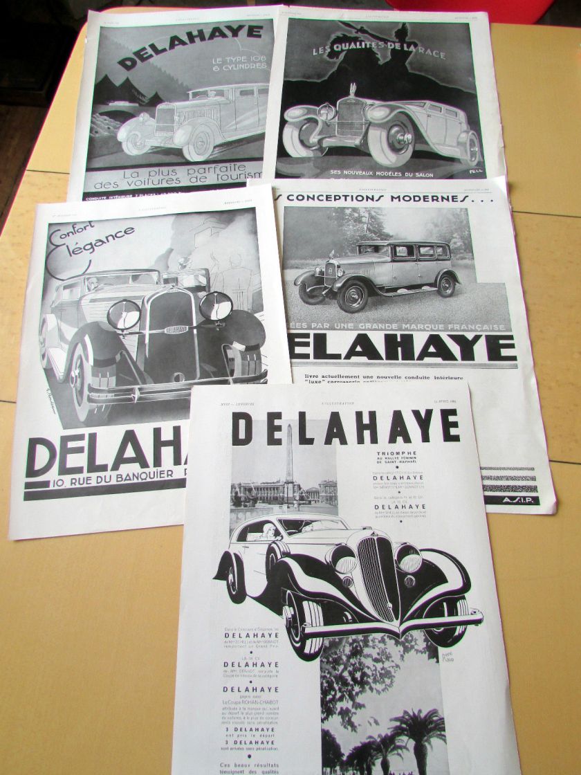 1929-34 DELAHAYE 5 PUBLICITES 1929 1934 LOT 40 AUTOMOBILE PUBLICITE ANCIENNE