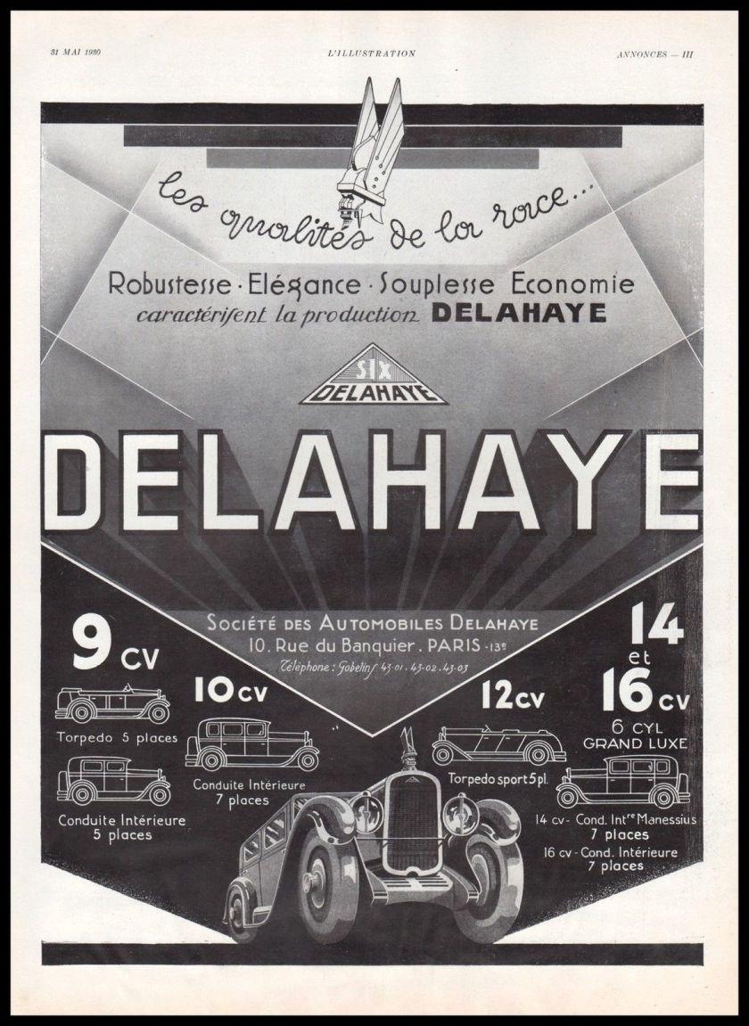 1930 Publicité Automobile Delahaye car vintage print ad 1930 - 6