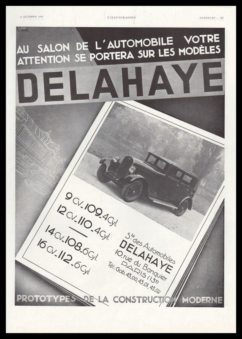 1930 Publicité Automobile Delahaye car vintage print ad 1930 a