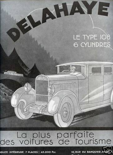 1931 Publicité Automobile - DELAHAYE Type 108 6 Cyl