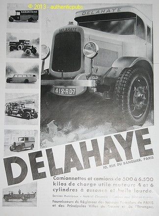 1931 PUBLICITE ANCIENNE DE 1931 AUTOMOBILE DELAHAYE CAMION POMPIERS CAR TRUCK AD