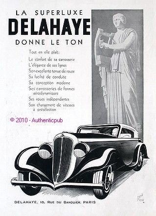 1935 PUBLICITE AUTOMOBILE DELAHAYE LA SUPERLUXE SIGNE RENE RAVO DE 1935 FRENCH AD CAR