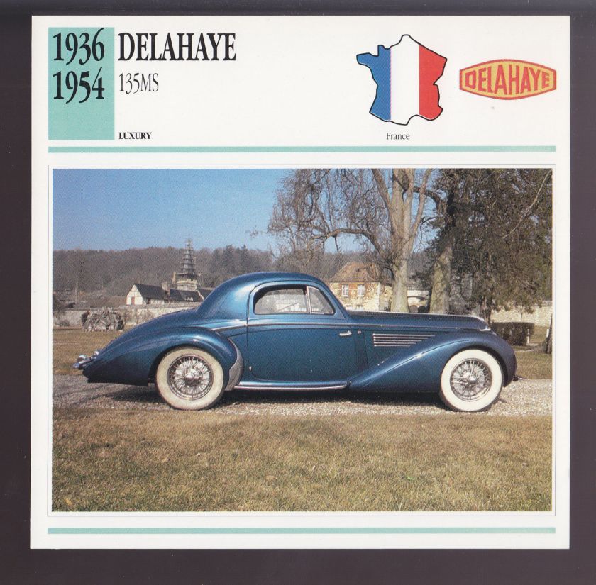 1936-1954 Delahaye 135 MS (1948) Henri Chapron Car Photo Spec Sheet Info CARD