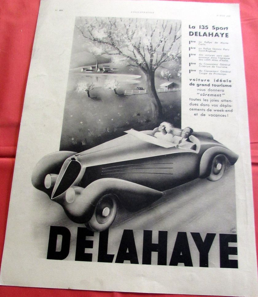 1937 DELAHAYE 135 SPORT RENE RAVO AUTOMOBILE PUBLICITE ANCIENNE