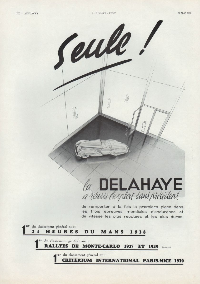 1939 PUBLICITE DELAHAYE VOITURE LUXE FRENCH CAR AD 1939 4d