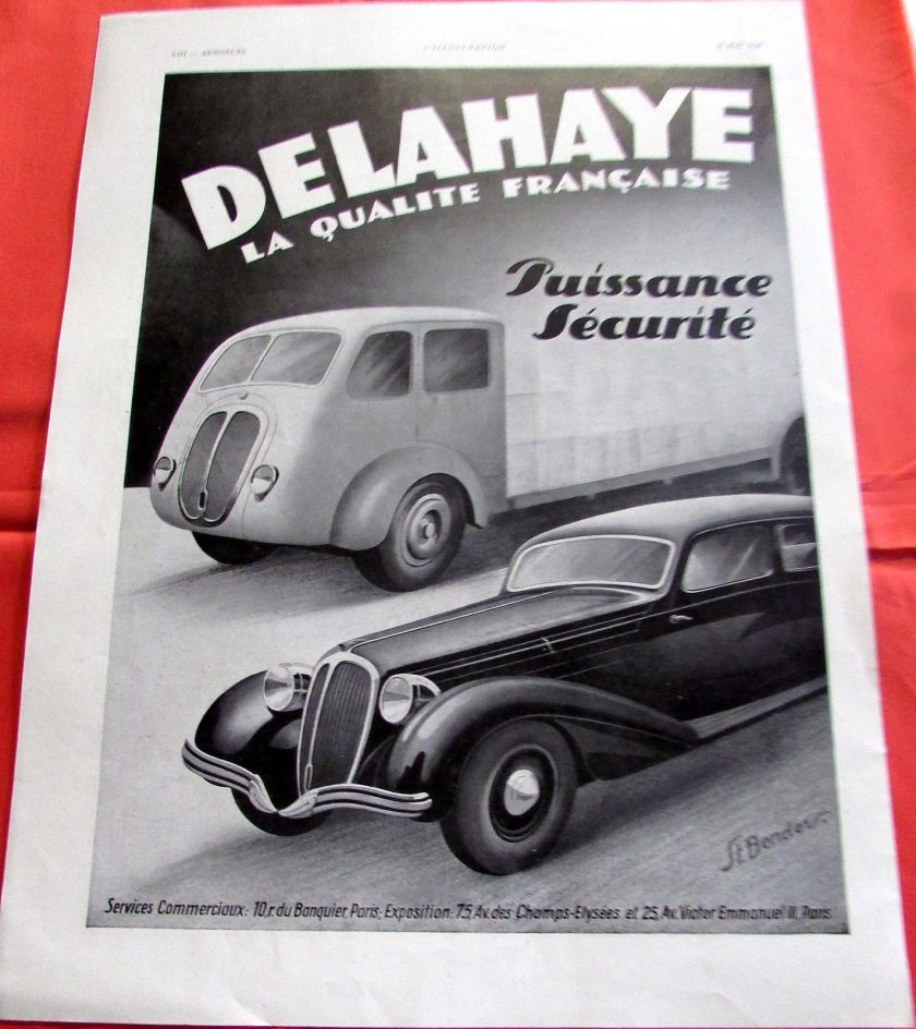 1940 DELAHAYE PUISSANCE AUTOMOBILE PUBLICITE ANCIENNE