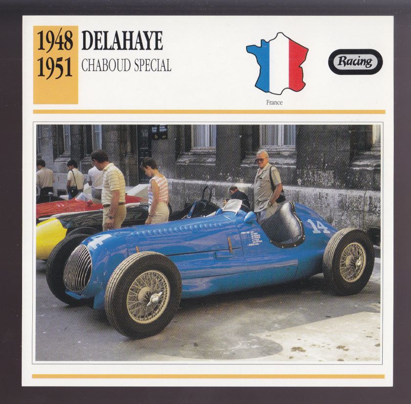 1948-1951 Delahaye Chaboud Special Race Car Photo Spec Sheet Info CARD 1949 1950