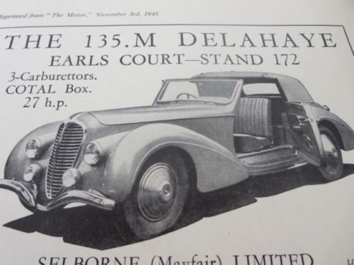 1948 Delahaye Sales Sheet Brochure Selborne Mayfair Limited - Earls Court Motor a