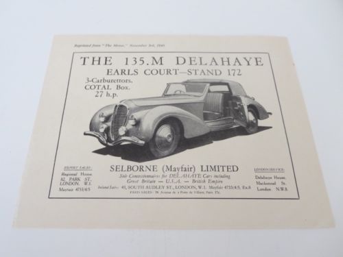 1948 Delahaye Sales Sheet Brochure Selborne Mayfair Limited - Earls Court Motor
