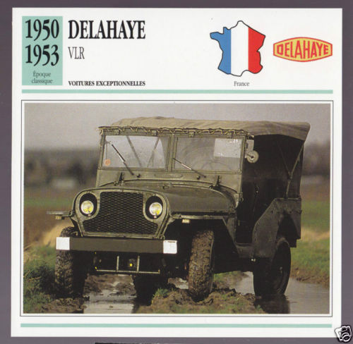 1950-1953 Delahaye VLR (Type 182) Army Jeep Car Photo Spec French Card 1951 1952