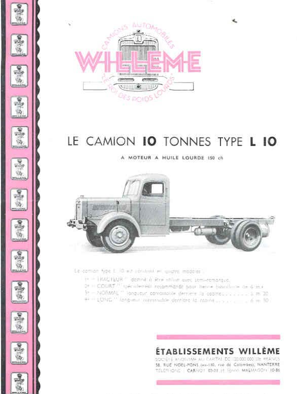 1951 Willeme K10 10 Ton Truck Sales Brochure French wf9599-VA1YH5 1