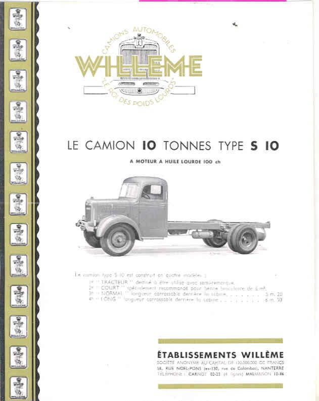 1951 Willeme S10 10 Ton Truck Sales Brochure French wf9600-LEMC8G a