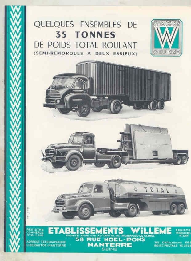 1958 Willeme 35 Ton Tractor Trailer Truck Brochure French wv8234