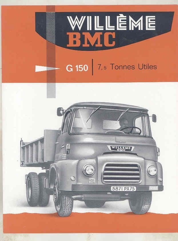 1962 Willeme BMC G150 7.5 Ton Dump Truck Brochure French wv8236
