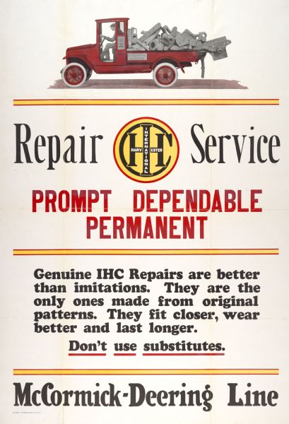 1924 International Harvester Repair Service Advertising Poster