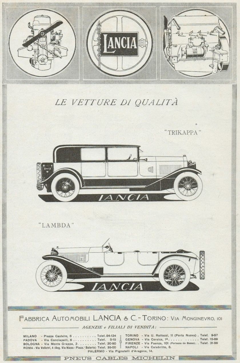 1924 Vetture LANCIA Trikappa & Lambda - Pubblicità grande formato - 1924 Old ad
