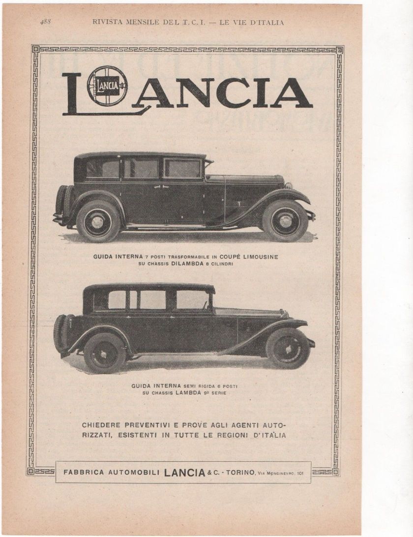 1925 LANCIA LAMBDA CAR DILAMBDA advert werbung publicitè reklame
