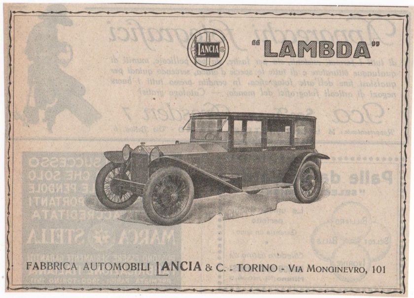 1925 Pubblicità epoca 1925 LANCIA LAMBDA AUTO CAR advert werbung publicitè reklame