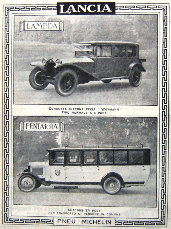1926 Auto LANCIA Lambda Weymann-AUTOBUS Pentajota-Anno 1926-Gomme Pirelli-ADVERTISING