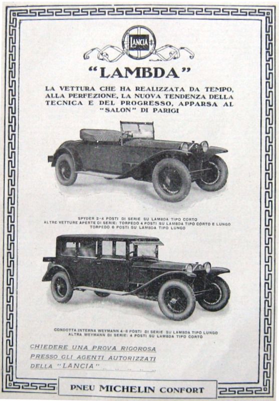 1927 Salon Parigi-Auto LANCIA LAMBDA SPYDER- Tipo lungo-MICHELIN-ADVERTISING