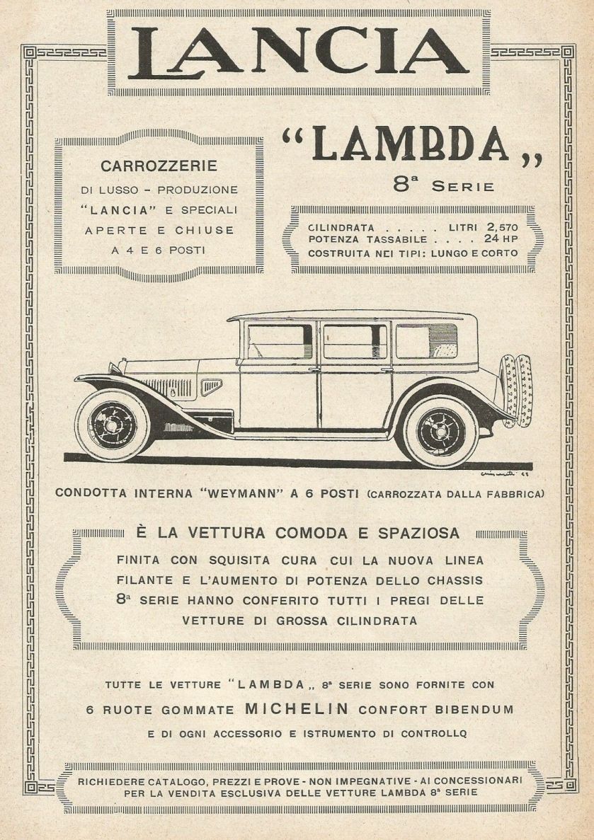 1928 Autovettura Lancia Lambda - Illustrazione - Pubblicità 1928 - Advertising