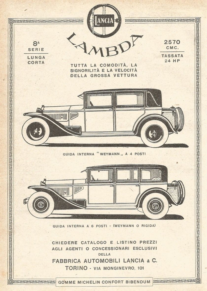 1929 Vetture LANCIA LAMBDA - Pubblicità del 1929 - Old advertising