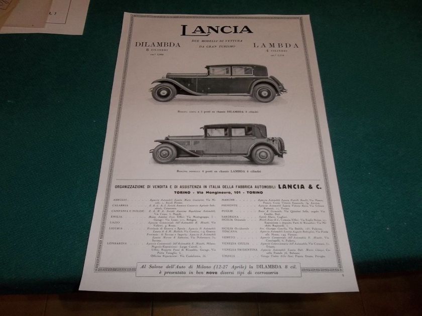 1930 AUTO LANCIA DILAMBDA LAMBDA 8 CILINDRI 4 CIL. BERLINA
