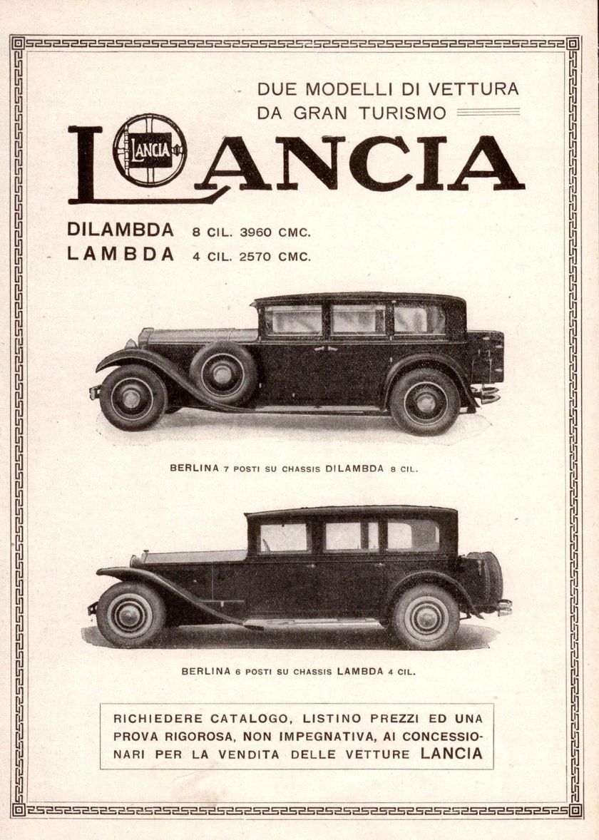 1930 Pubblicità LANCIA LAMBDA DILAMBDA Automobile Advert Werbung Publicité 1930 OLD