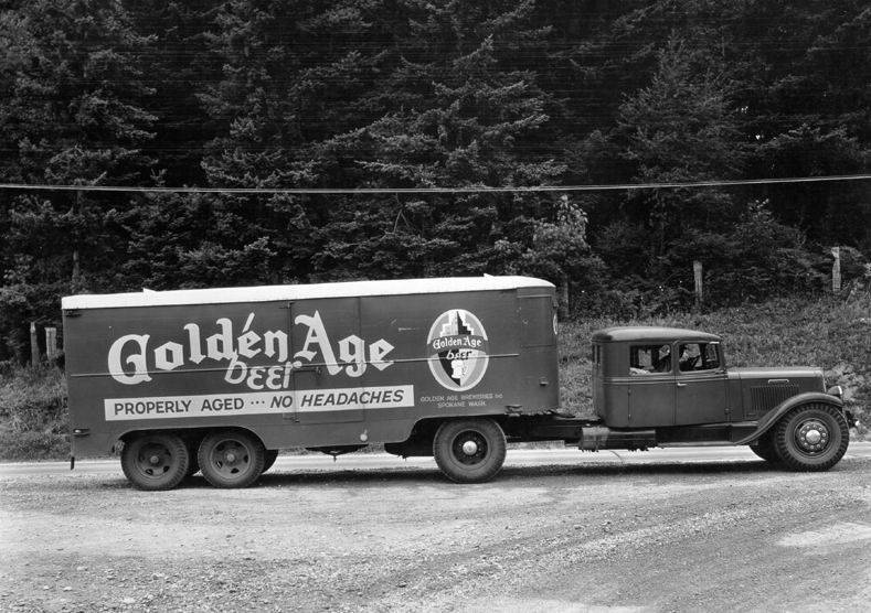 1932 International tractor with sleeper hauling for Golden Age Beer