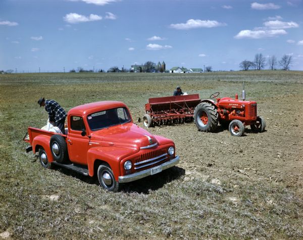 1950 International L-120 truck, W-4 tractor and grain drill