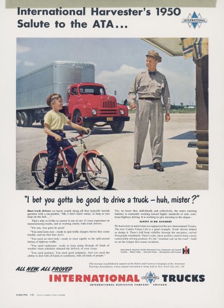 1950 International Truck Advertising Proof with Truck Driver and Boy