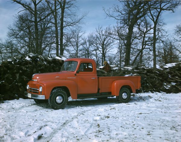 1950 International truck filled with firewood