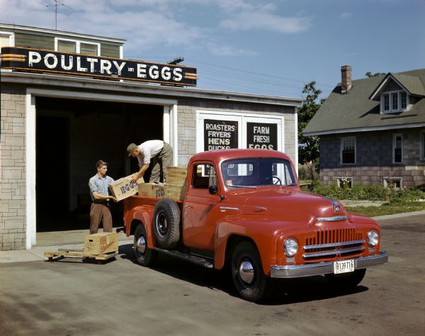 1950 Loading Eggs into International L-120 Pickup Truck