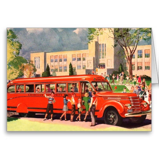 1952 Retro Vintage Kitsch 50s School Kid Red School Bus