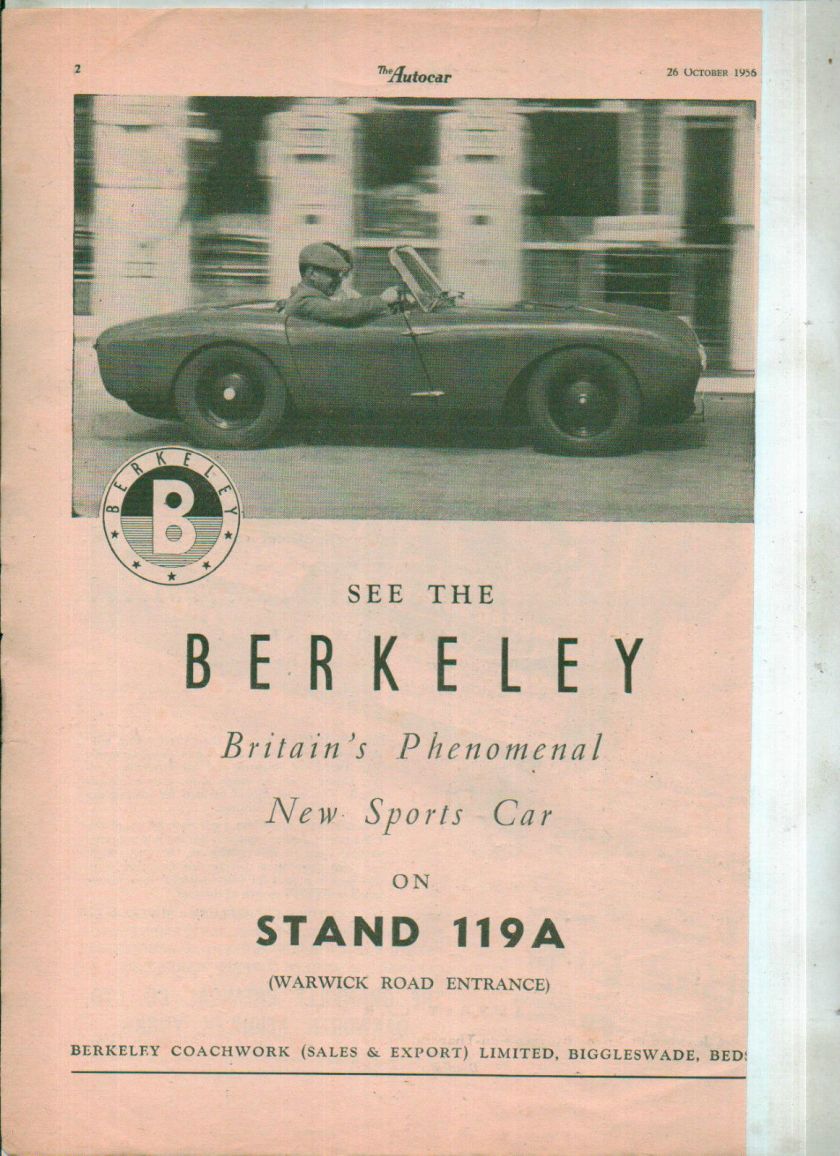 1956 BERKELEY CAR Magazine advert clipping NOT A COPY 1956