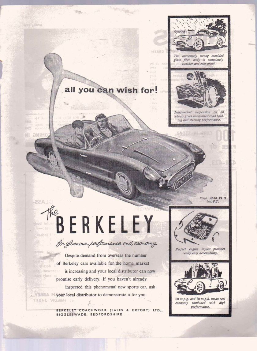 1957 ORIGINAL VINTAGE 1957 BERKELEY SPORTS CAR ADVERT