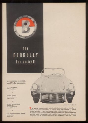 1958 Berkeley sports car photo vintage print ad