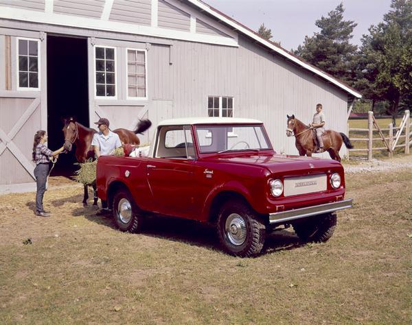 1964 International Scout in front of Horse Stable