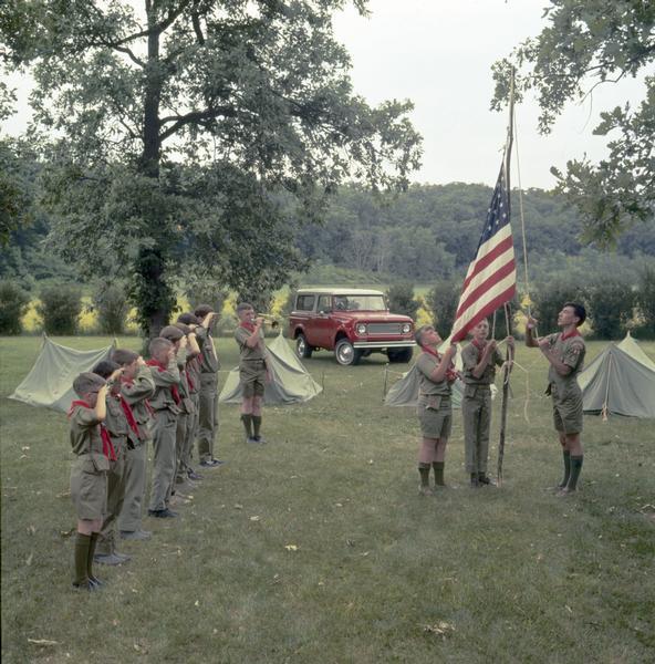 1972 Boy Scouts Raise the Flag at Campground