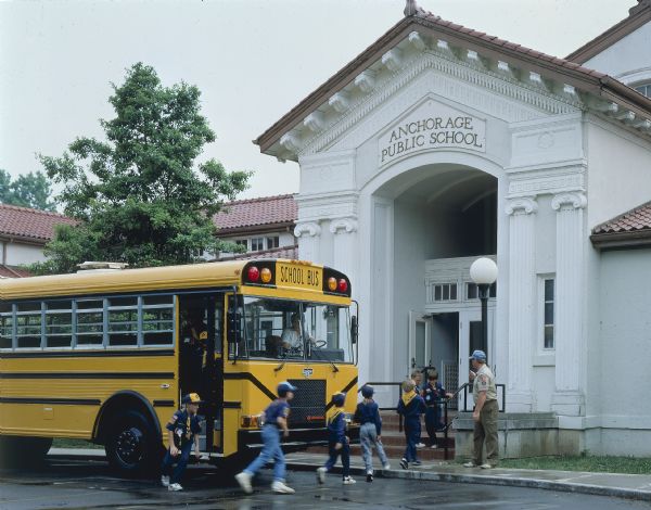 1990 Cub Scouts Exiting an IH School Bus