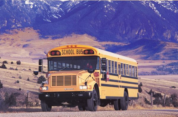 1990 IH School Bus on Mountain Road