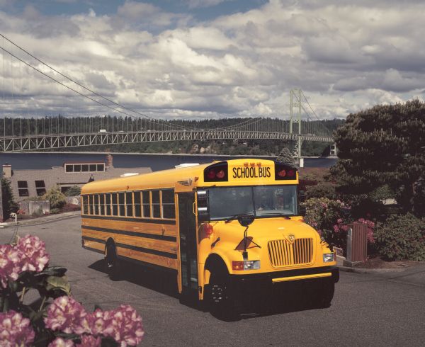 1990 IH School Bus Parked on Residential Street