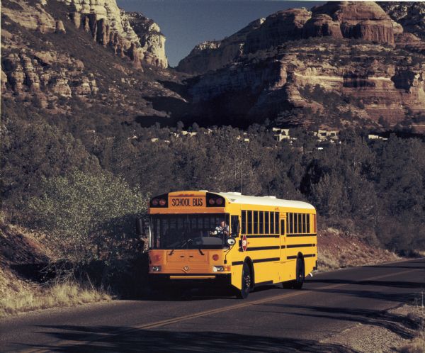 1991 IH School Bus on Mountain Road