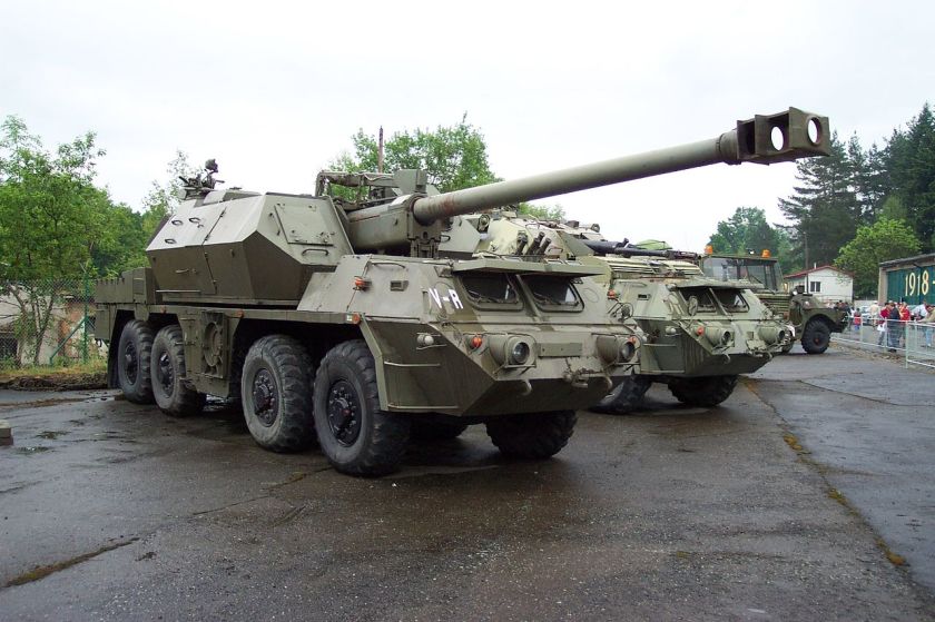 Self-propelled howitzer 152mm SpGH DANA on Tatra T815 chassis in the army museum in Lešany