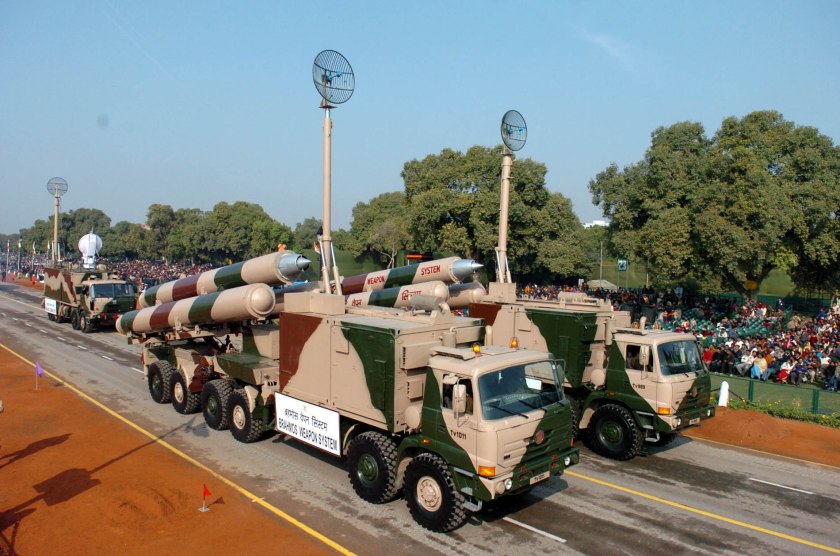 The BRAHMOS Weapon System passing through the Rajpath during the full dress rehearsal for Republic Day Parade - 2005, in New Delhi on January 23, 2005.