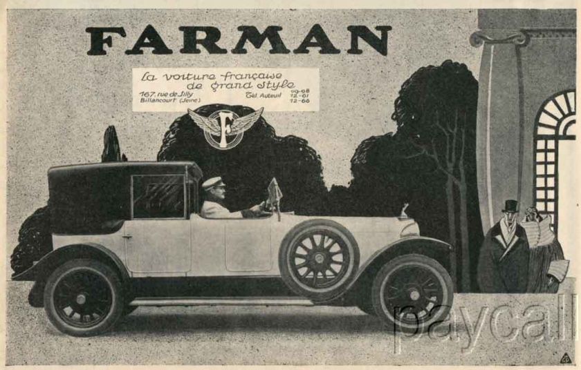 1924 Ad Print Farman Auto Cabriolet 40 HP 6 cylindres